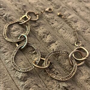 Interlinked Brass-Tone Circle Link Bracelet Circular Shimmery Stones Adjustable